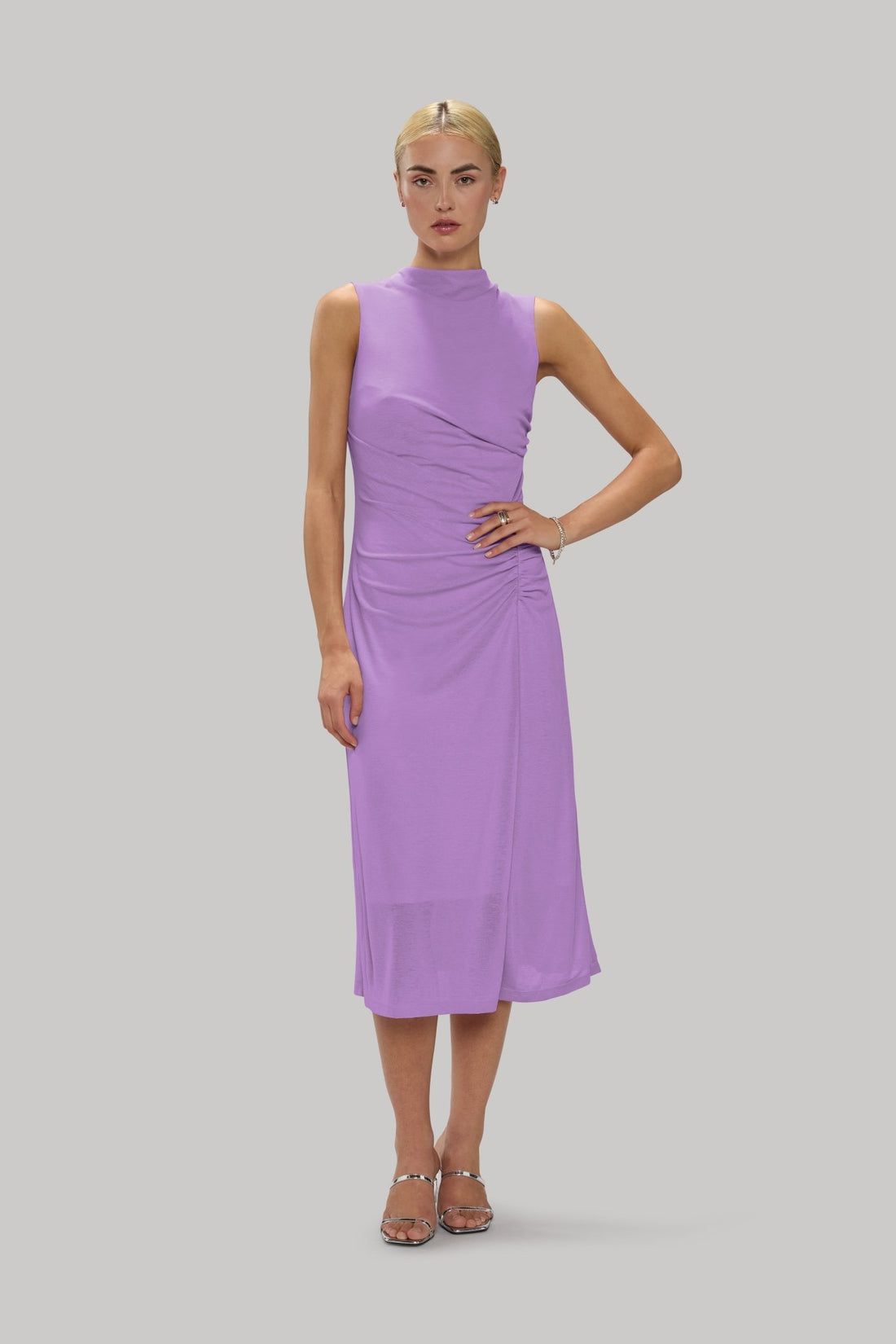 High Neck Slinky Ruched Dress - Jasmine Elaine
