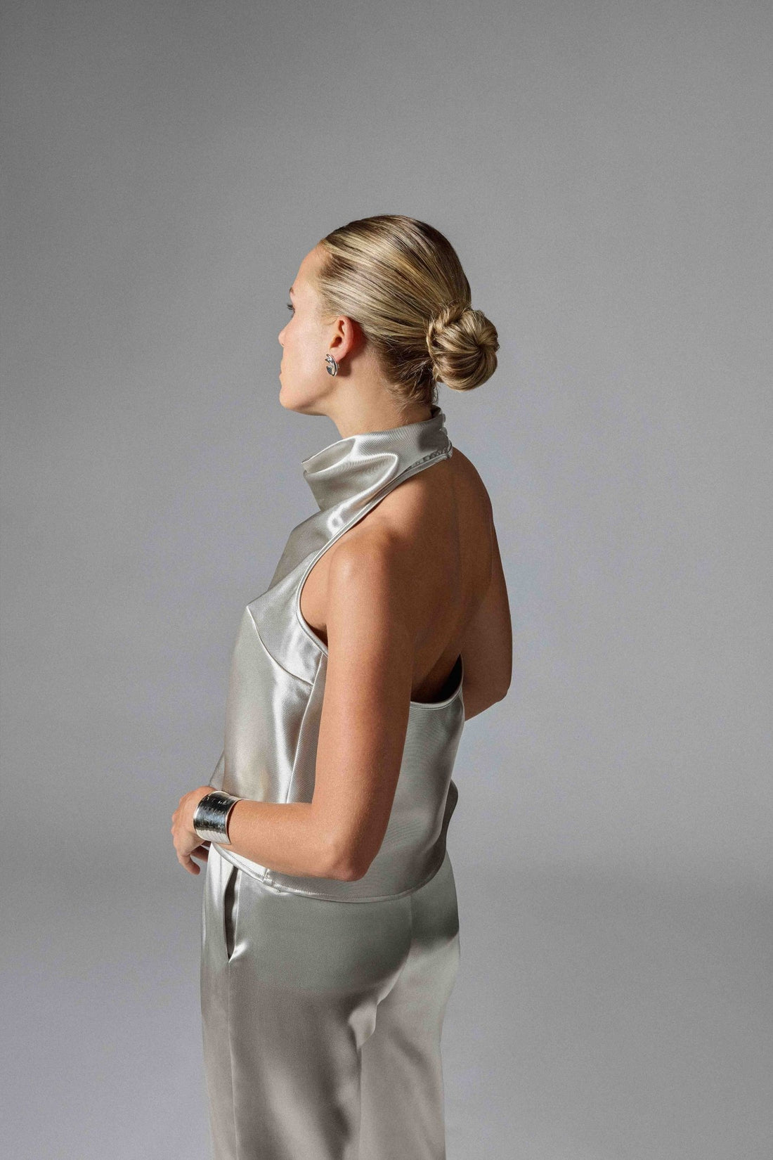 Metallic Twill Halter Neck Blouse - Jasmine Elaine