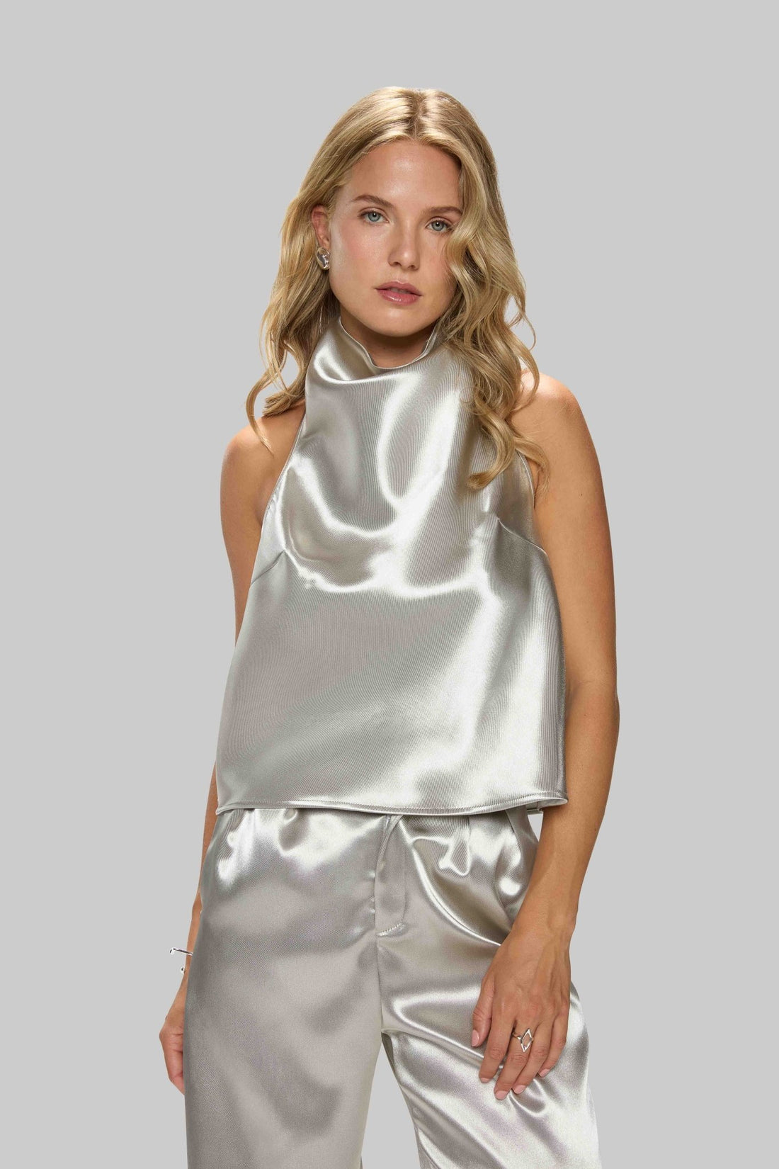 Metallic Twill Halter Neck Blouse - Jasmine Elaine
