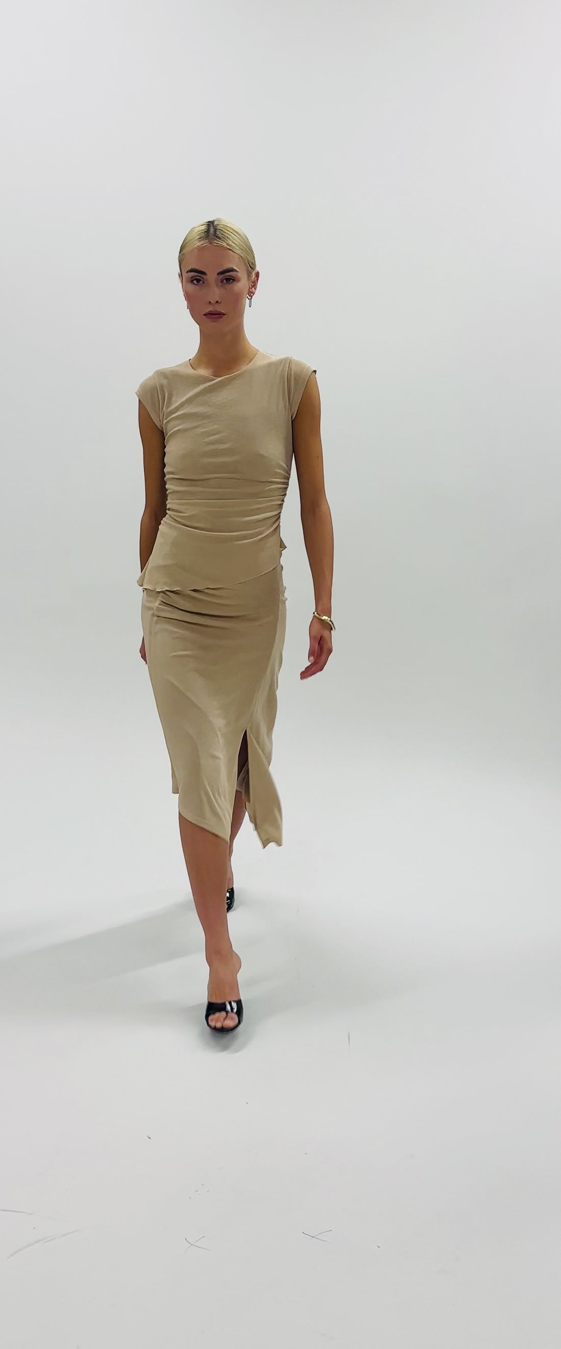 Slinky Ruched Skirt with Slit