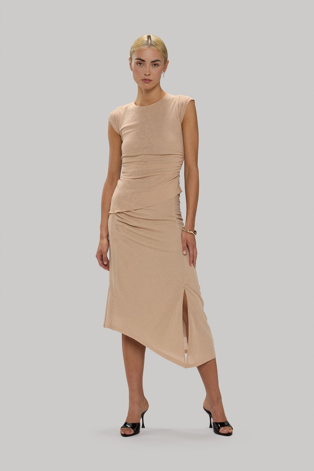 Slinky Ruched Skirt with Slit - Jasmine Elaine